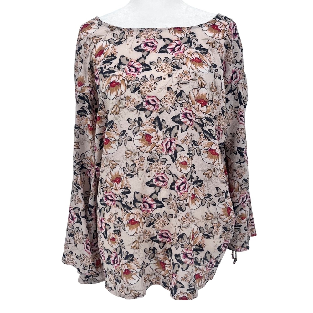 Liberty Love Women's Blouse 2XL Pink Floral Bell Split Sleeve‎ Boho Feminine